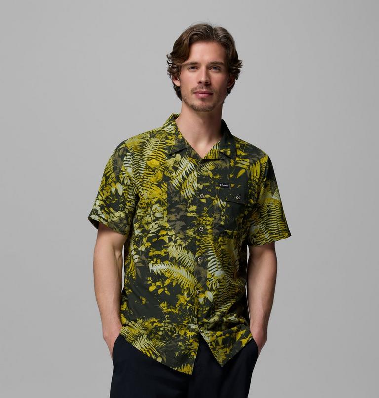 Men's Tech Trail Utility Printed Woven Short Sleeve Shirt, Color: Antique Moss, Geofern Greenscape, image 1