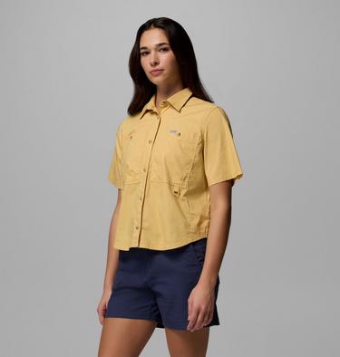 Women's Brea Falls Woven Short Sleeve Shirt, Color: Sand Dune, image 4