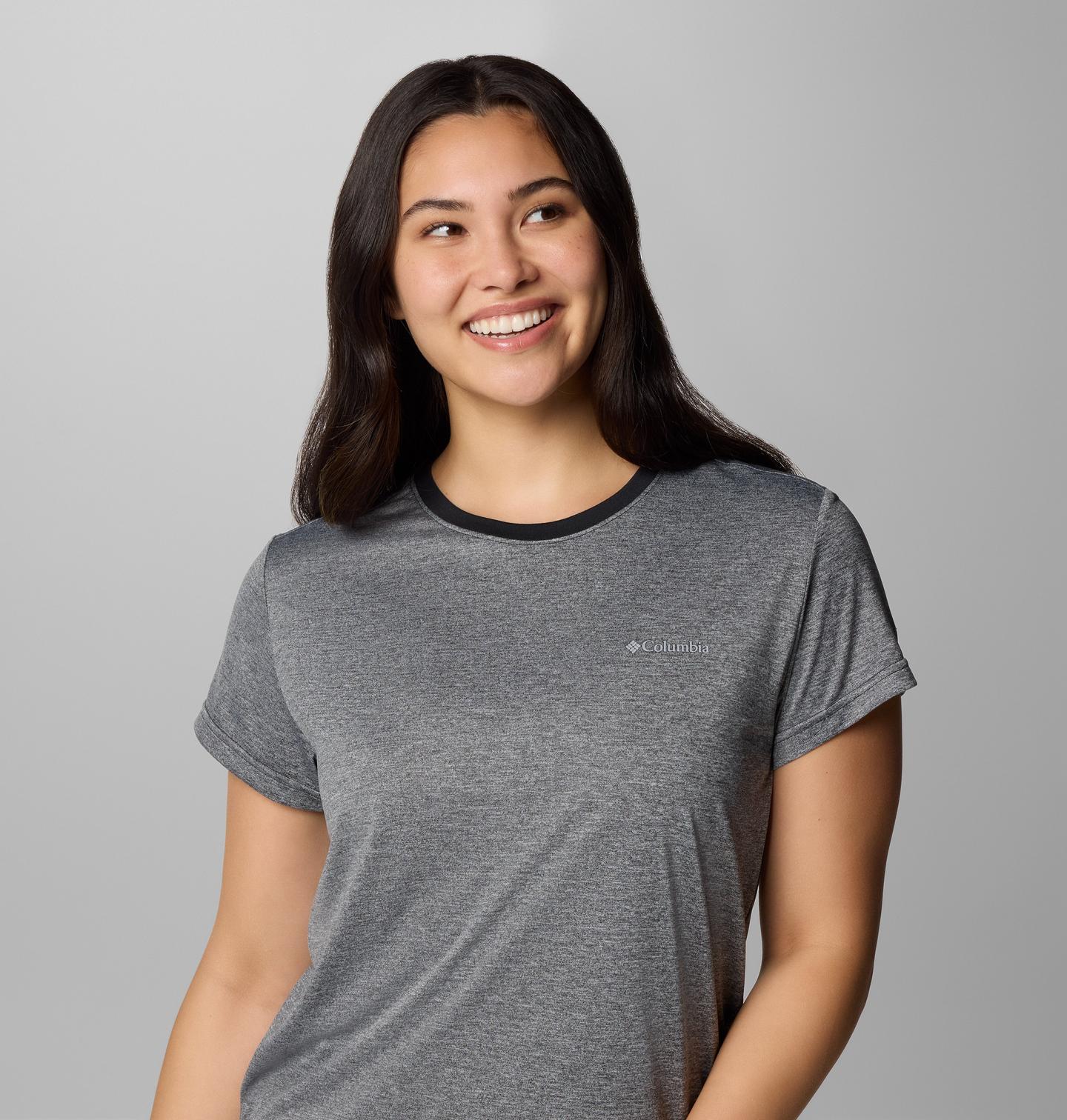 Женская рубашка Columbia BlueVista Hill Short Sleeve Crew, цвет: Чёрный меланжевый — фото 4