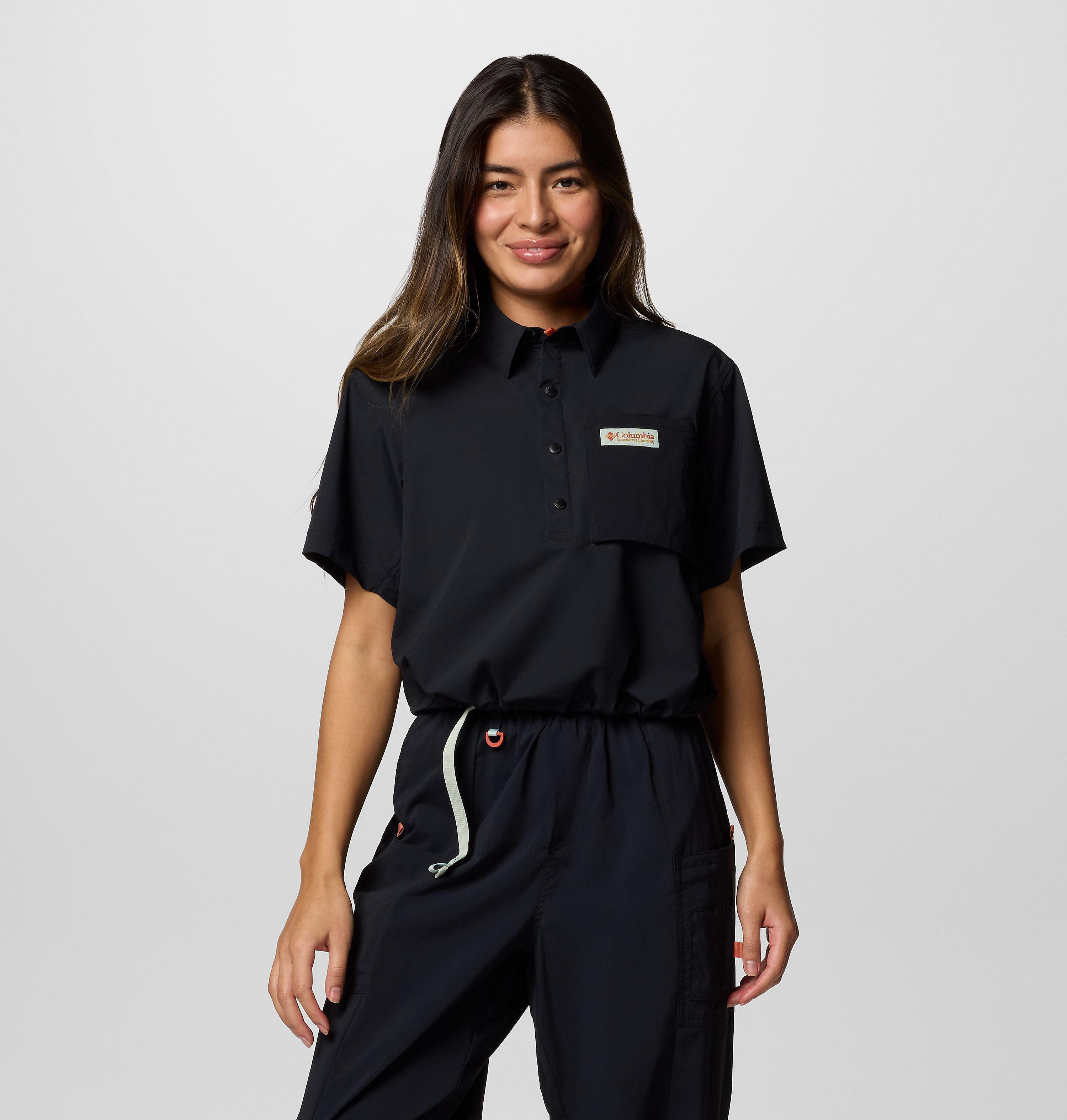 Women's Cove Beach Woven Cropped Short Sleeve Shirt 7