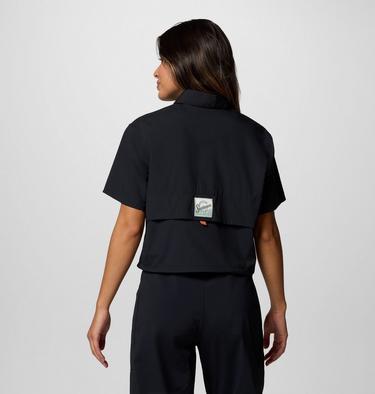 Women's Cove Beach Woven Cropped Short Sleeve Shirt, Color: Black, image 4