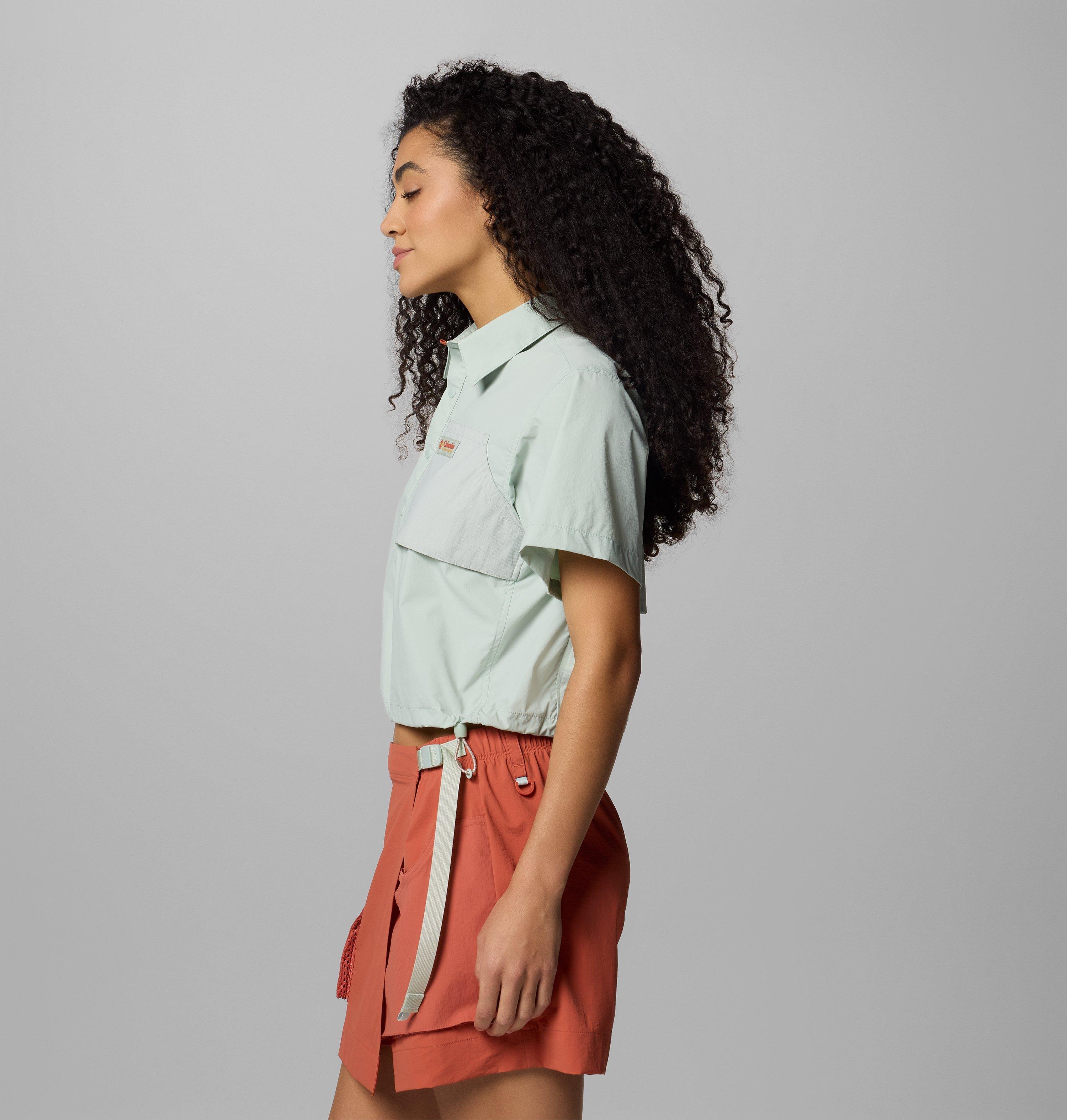 Women's Cove Beach Woven Cropped Short Sleeve Shirt 3