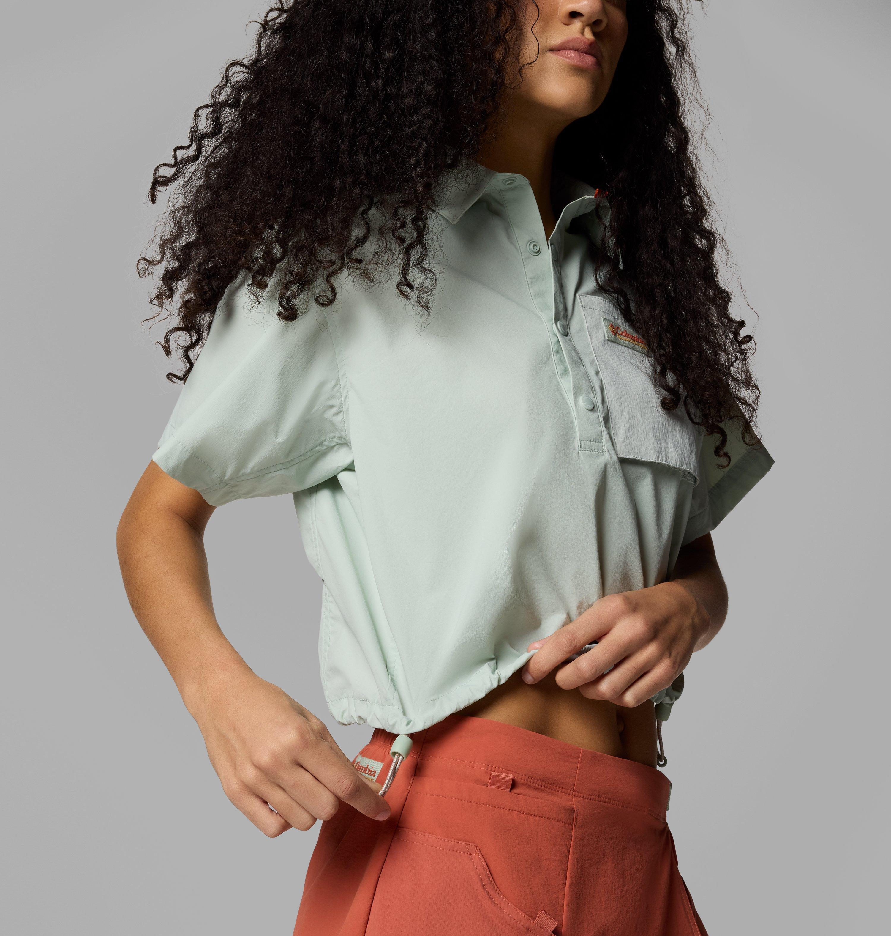 Women's Cove Beach Woven Cropped Short Sleeve Shirt 6
