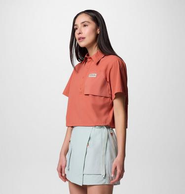 Women's Cove Beach Woven Cropped Short Sleeve Shirt, Color: Mars, image 3