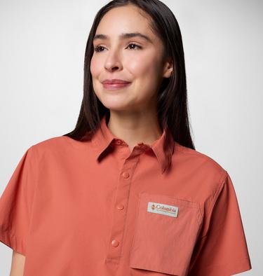 Women's Cove Beach Woven Cropped Short Sleeve Shirt, Color: Mars, image 4