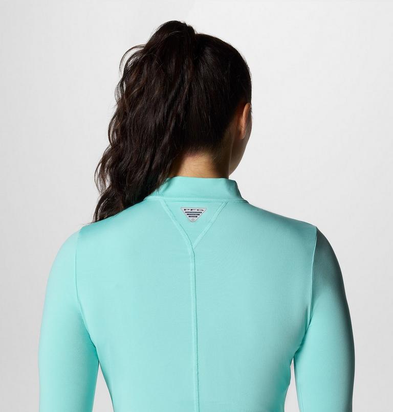 Women's PFG Open Water Cropped Half Zip Long Sleeve Rashguard, Color: Gulf Stream, image 5