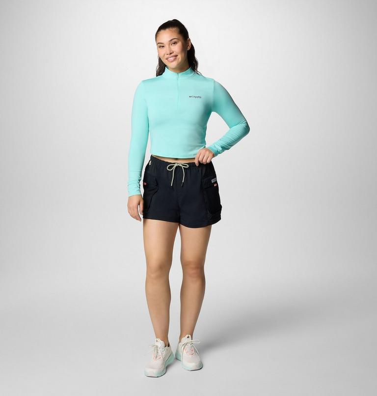 Women's PFG Open Water Cropped Half Zip Long Sleeve Rashguard, Color: Gulf Stream, image 6