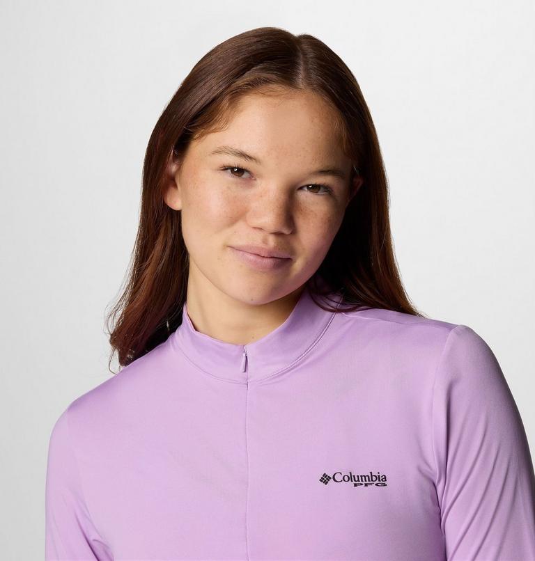 Women's PFG Open Water Cropped Quarter Zip Shirt, Color: Hydrangea, image 4
