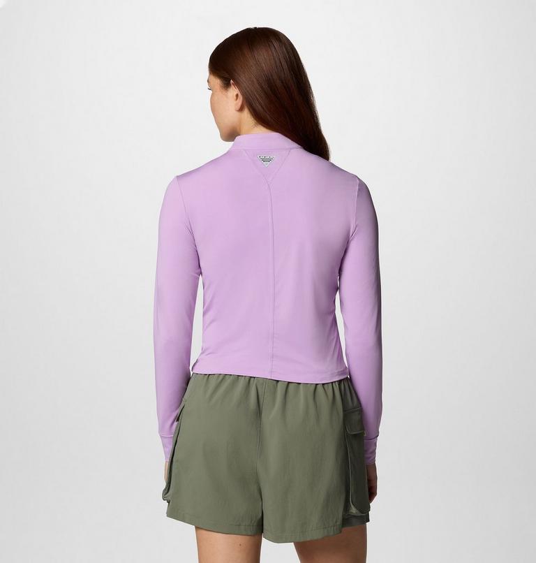 Women's PFG Open Water Cropped Quarter Zip Shirt, Color: Hydrangea, image 2