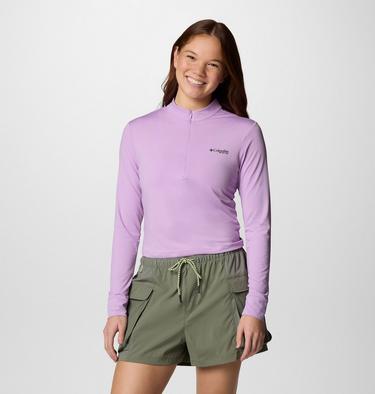 Women's PFG Open Water Cropped Quarter Zip Shirt, Color: Hydrangea, image 1
