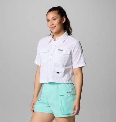 Women's PFG Open Water Short Sleeve Shirt, Color: White, image 3