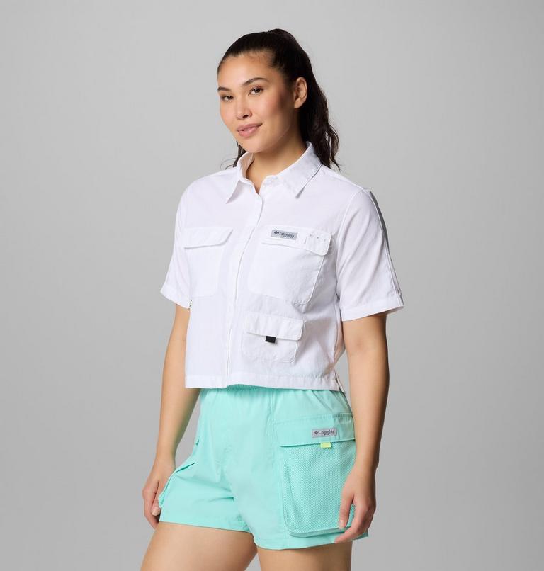 Women's PFG Open Water Short Sleeve Shirt, Color: White, image 3