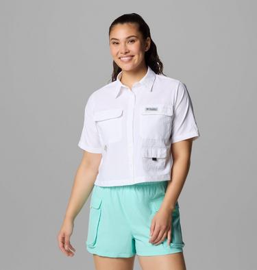 Women's PFG Open Water Short Sleeve Shirt, Color: White, image 1