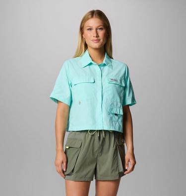 Camisa de manga corta PFG Open Water para mujer, Color: Gulf Stream, image 1