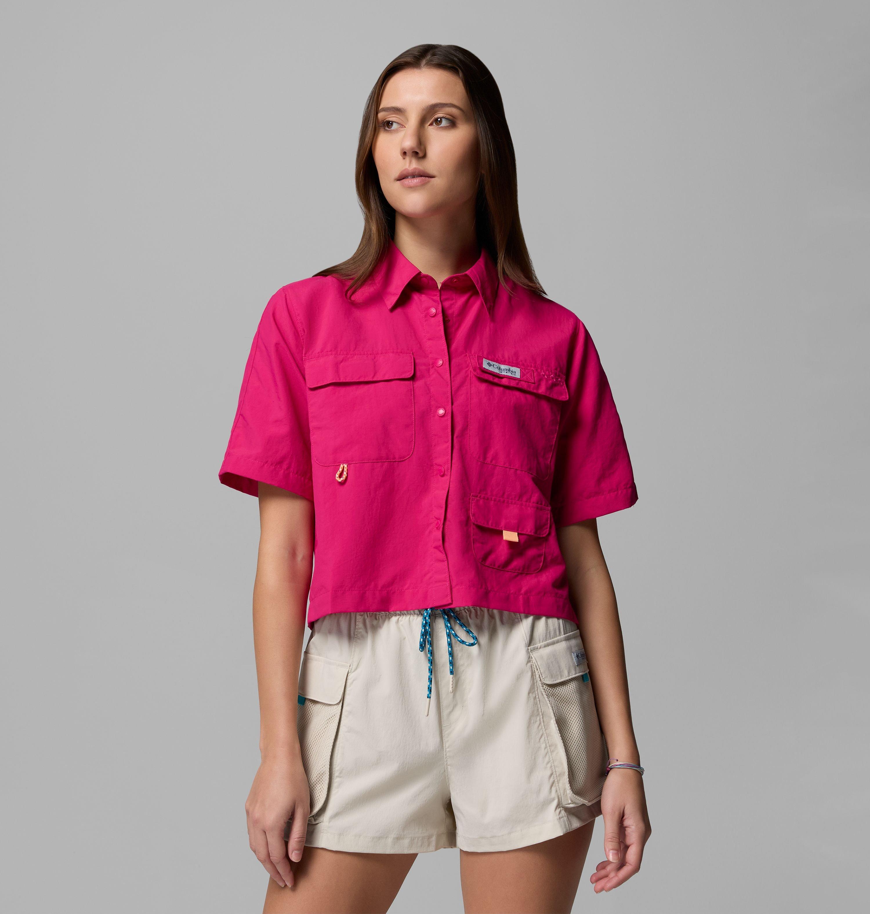 Columbia Sportswear Women's Red Columbia - Pfg Open Water™ Short Sleeve Shirt - Guava Pink Large