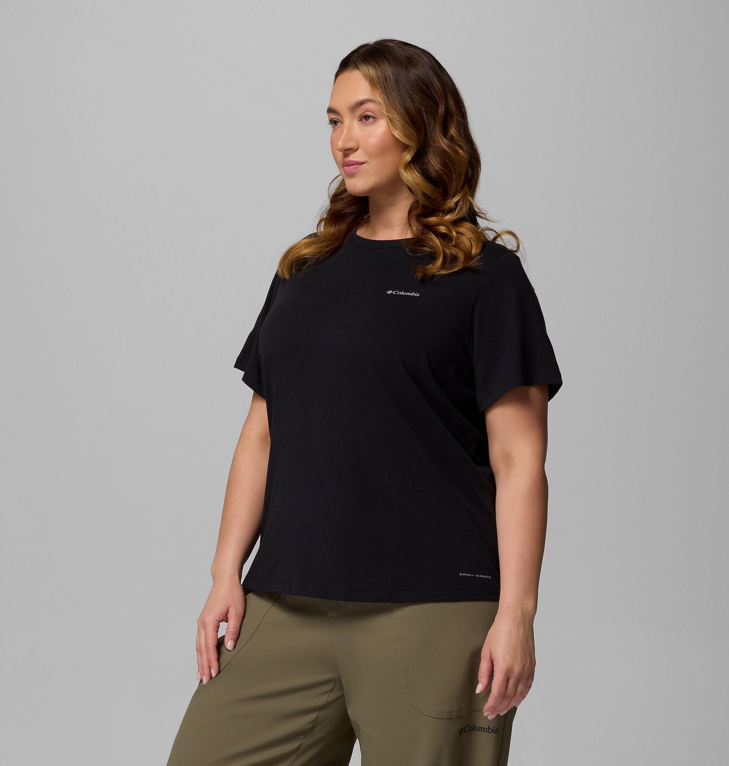 Женская рубашка Columbia Sun Trek Short Sleeve Shirt II - Plus Size, цвет: Чёрный — фото 3
