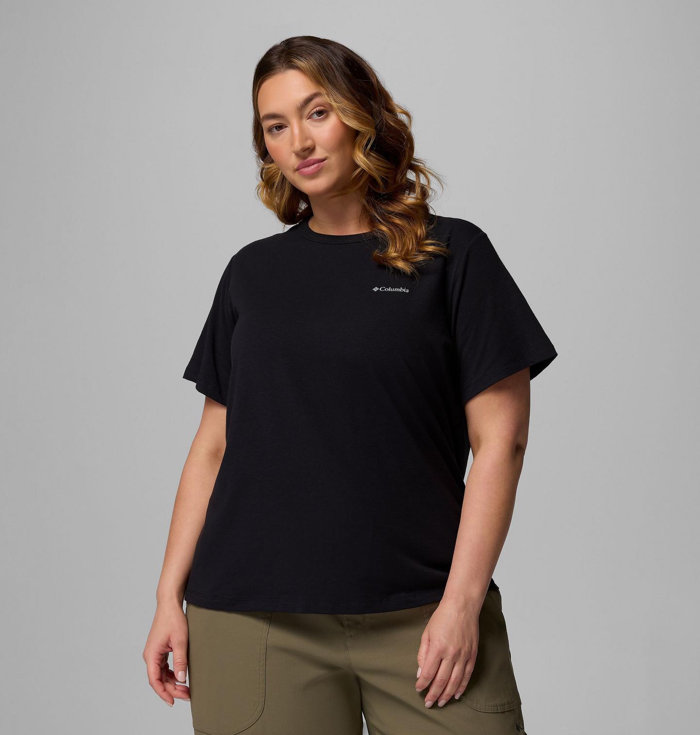 Женская рубашка Columbia Sun Trek Short Sleeve Shirt II - Plus Size, цвет: Чёрный — фото 1