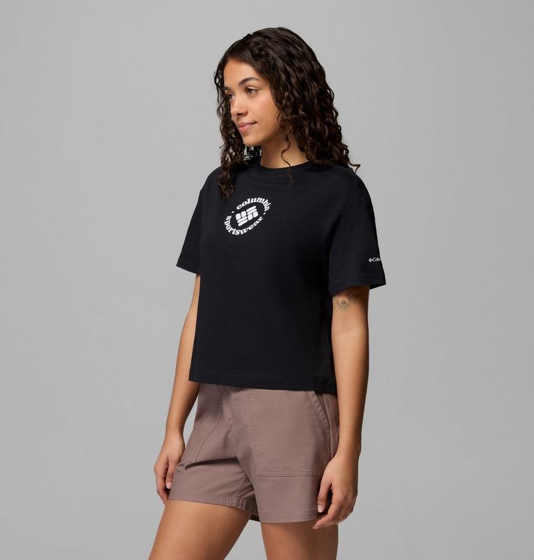 Women's Rolling Bend Graphic Relaxed Crop T-Shirt, Color: Black, Gem Focused, image 4