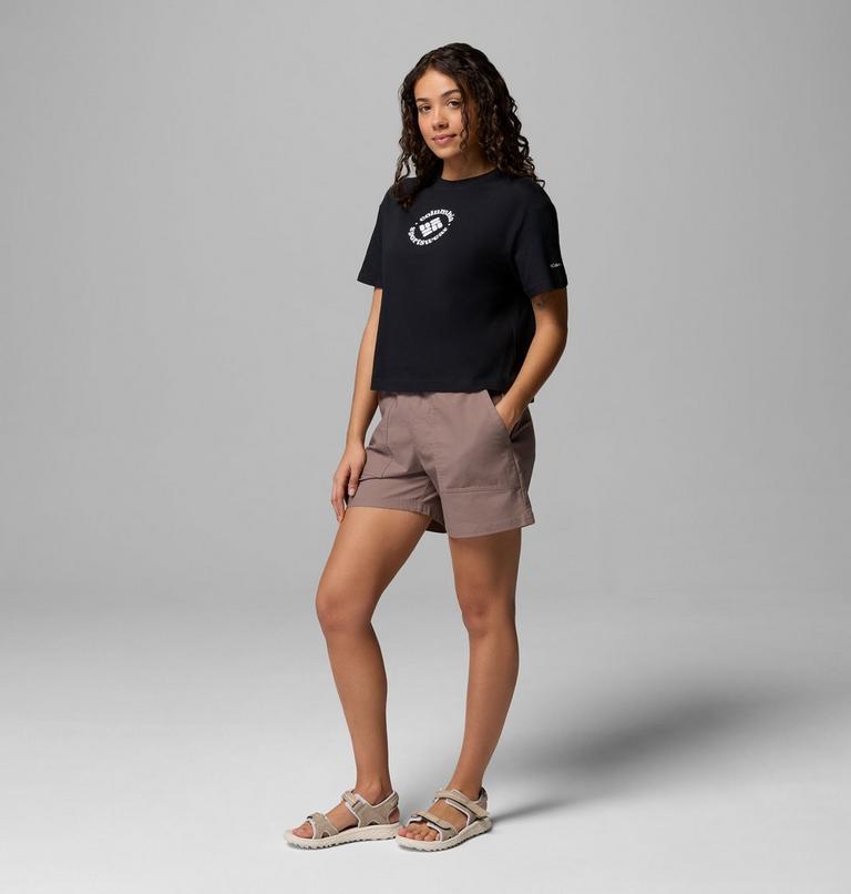 Women's Rolling Bend Graphic Relaxed Crop T-Shirt, Color: Black, Gem Focused, image 2