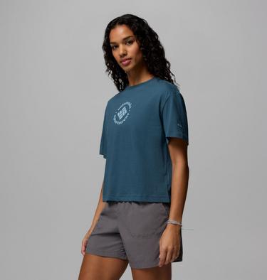 Camiseta corta de ajuste relajado con estampado Rolling Bend para mujer, Color: Everblue, Gem Focused, image 8