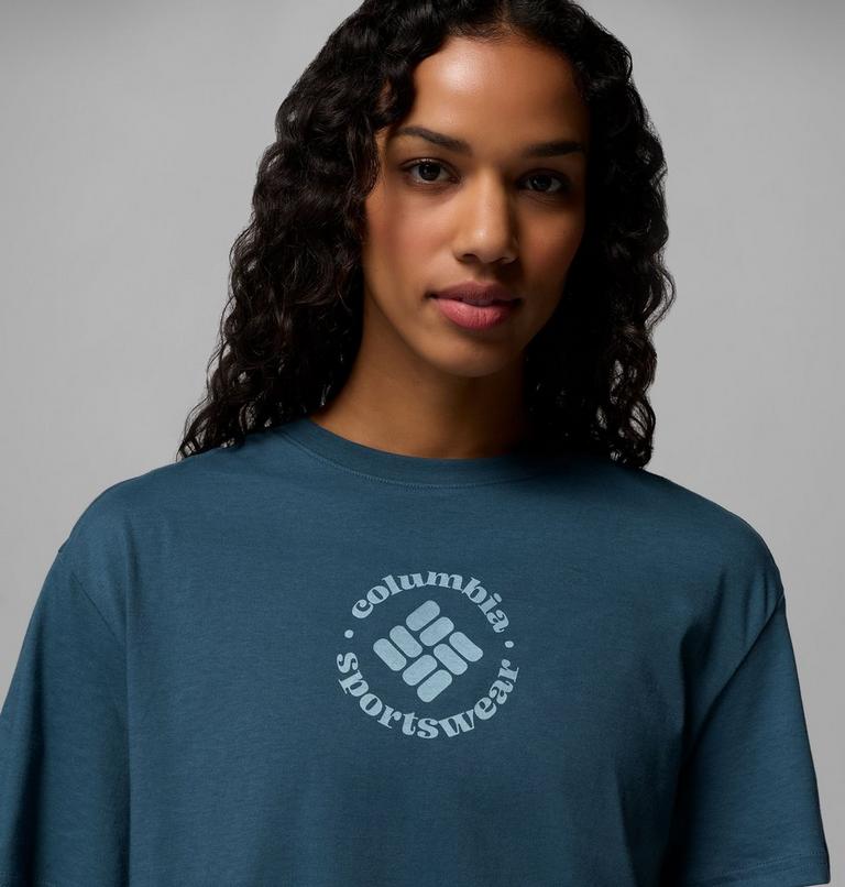 Women's Rolling Bend Graphic Relaxed Crop Short Sleeve Shirt, Color: Everblue, Gem Focused, image 5