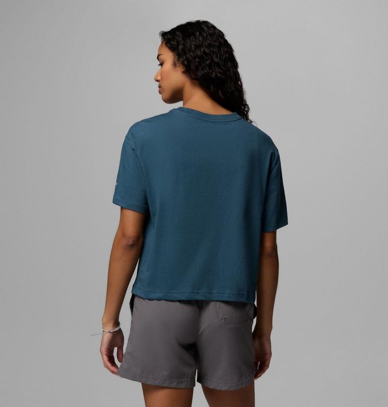 Women's Rolling Bend Graphic Relaxed Crop Short Sleeve Shirt, Color: Everblue, Gem Focused, image 3