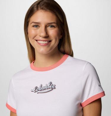 Women's Rolling Bend Graphic Ringer T-Shirt, Color: White, Elevated Script, image 4