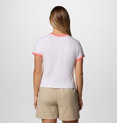 Women's Rolling Bend Graphic Ringer T-Shirt, Color: White, Elevated Script, image 2