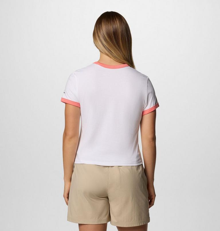 Women's Rolling Bend Graphic Ringer T-Shirt, Color: White, Elevated Script, image 2