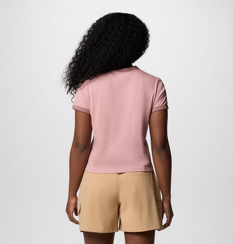 Women's Rolling Bend Graphic Ringer T-Shirt, Color: Eraser Pink, Elevated Script, image 2