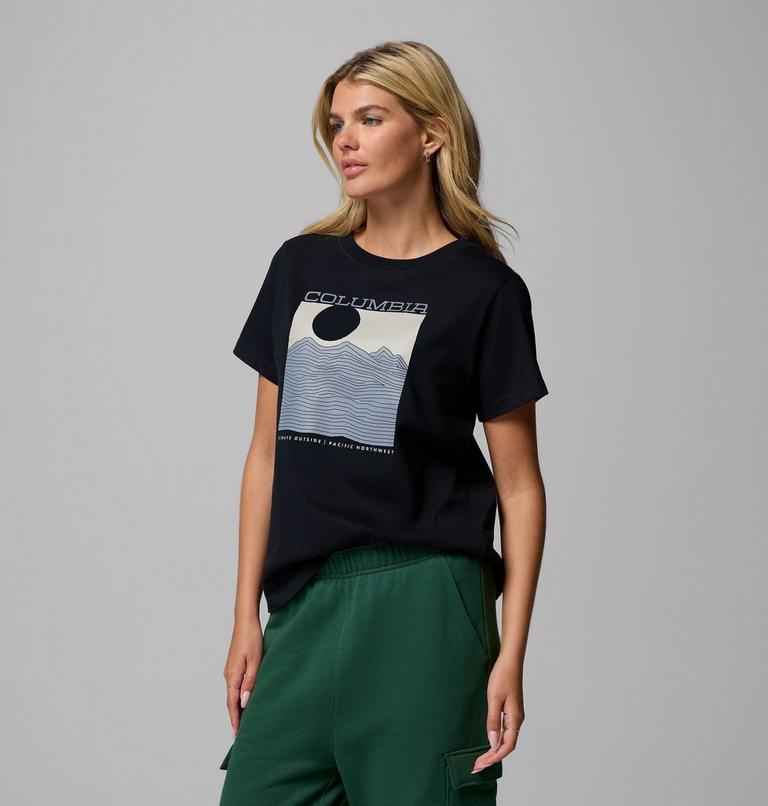 Women's Rolling Bend Graphic T-Shirt, Color: Black, Framed Linescape, image 4