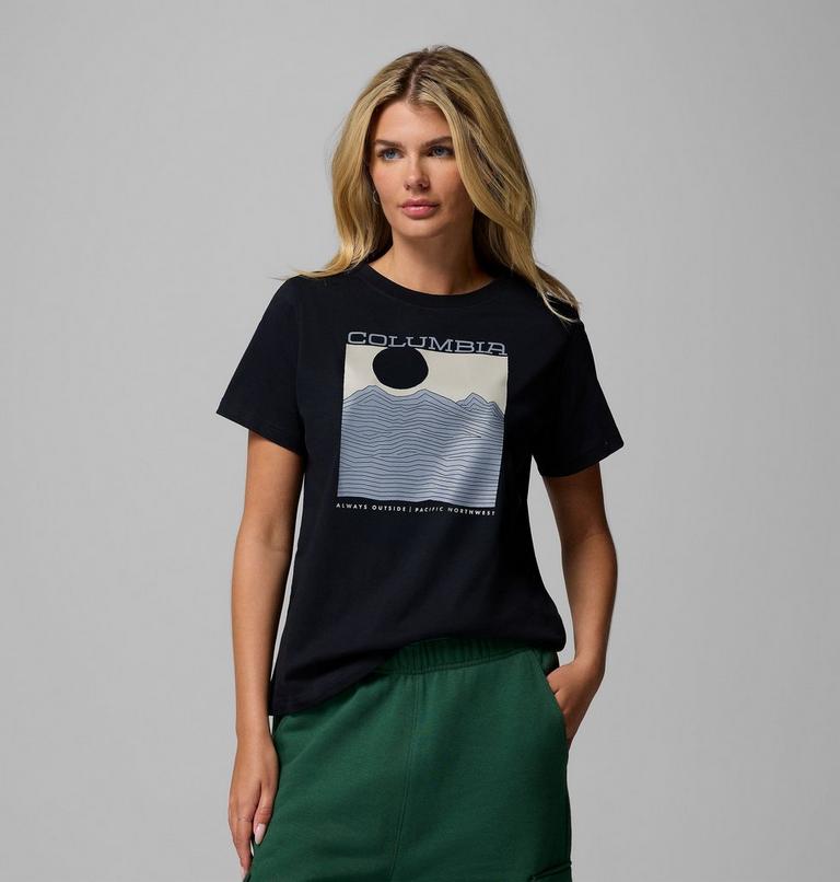 Women's Rolling Bend Graphic T-Shirt, Color: Black, Framed Linescape, image 1