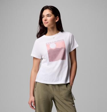 Women's Rolling Bend Graphic Short Sleeve Shirt, Color: White, Framed Linescape, image 13