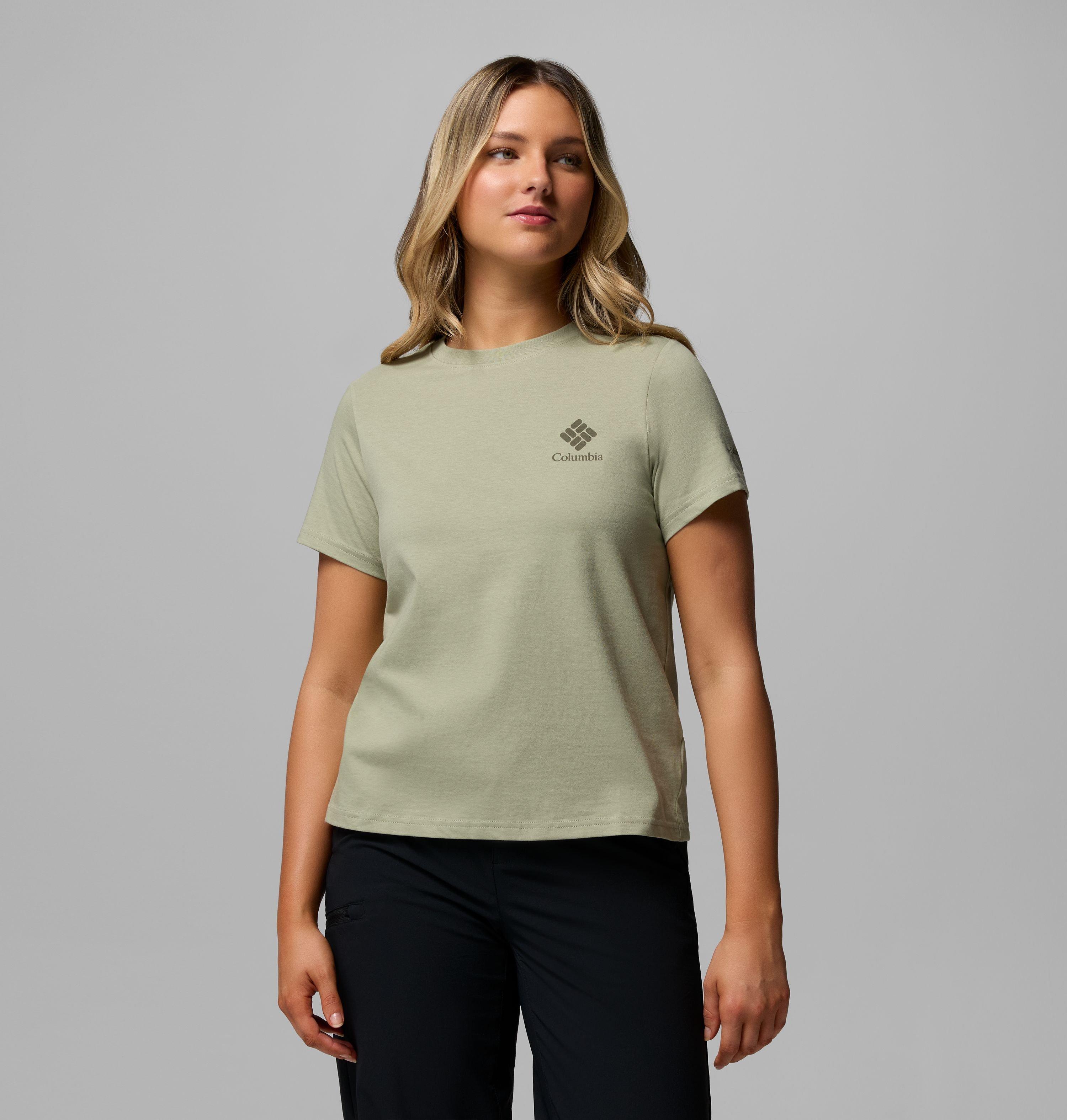 Columbia Sportswear Women's Green Columbia - Rolling Bend™ Graphic T-Shirt - Safari, Stacked Gem Mini Medium