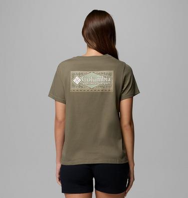 Women's Rolling Bend Graphic Short Sleeve Shirt, Color: Stone Green, Framed Diamond, image 9