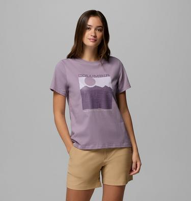 Women's Rolling Bend Graphic Short Sleeve Shirt, Color: Shale Purple, Framed Linescape, image 11