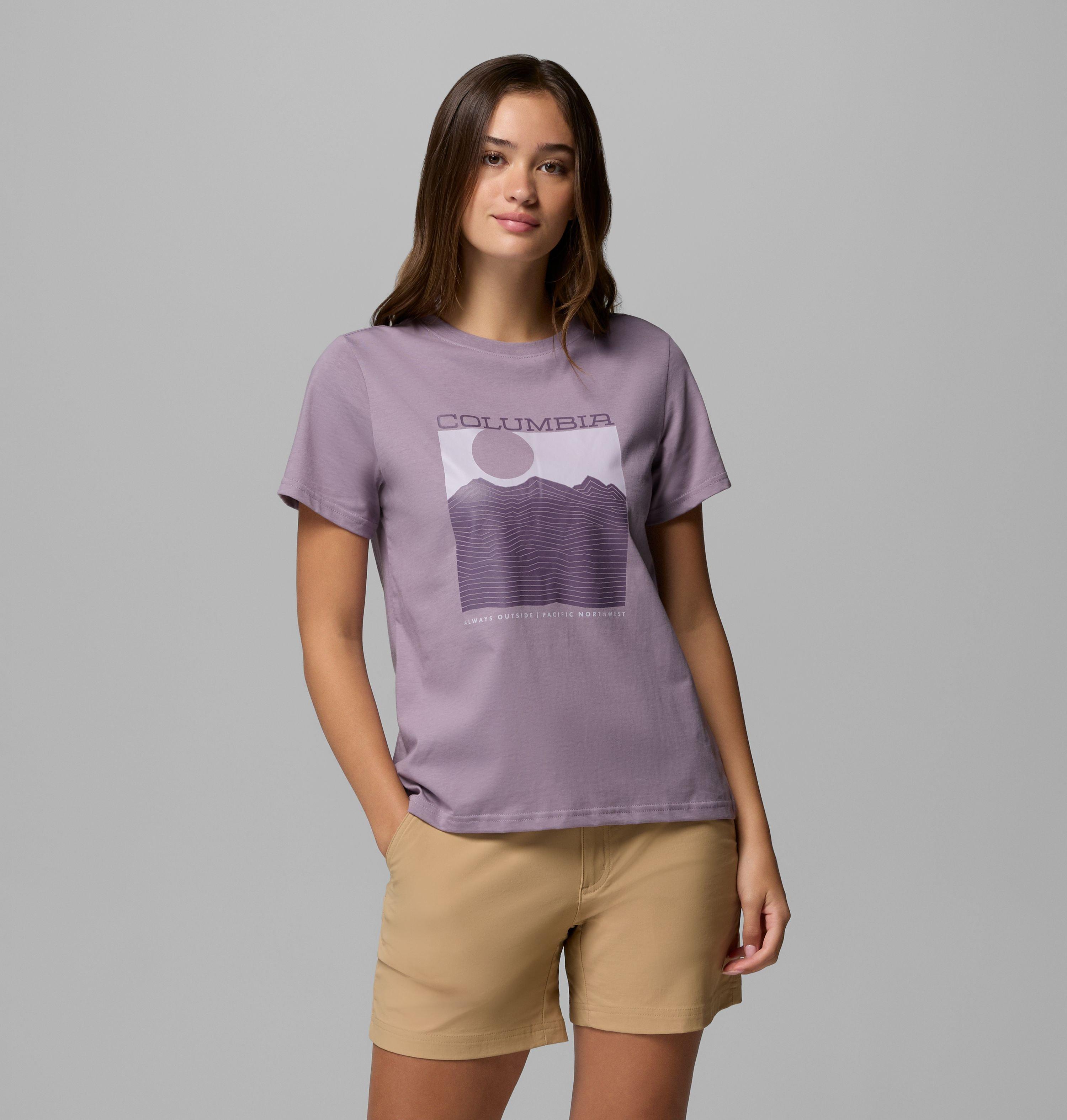 Columbia Sportswear Women's Purple Columbia - Rolling Bend™ Graphic T-Shirt - Shale Framed Linescape Extra Small
