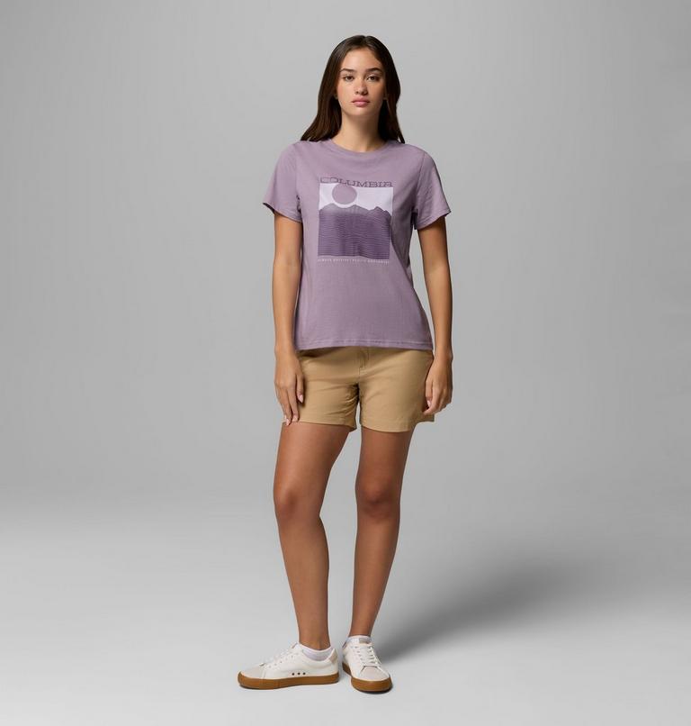 Women's Rolling Bend Graphic Short Sleeve Shirt, Color: Shale Purple, Framed Linescape, image 2