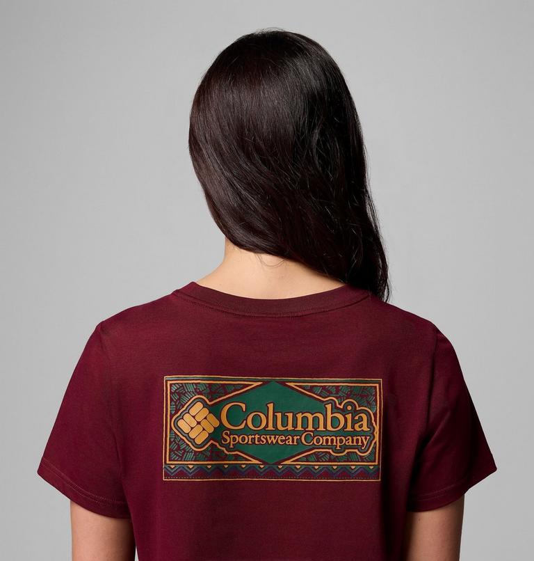 Women's Rolling Bend Graphic Short Sleeve Shirt, Color: Rich Wine, Framed Diamond, image 6
