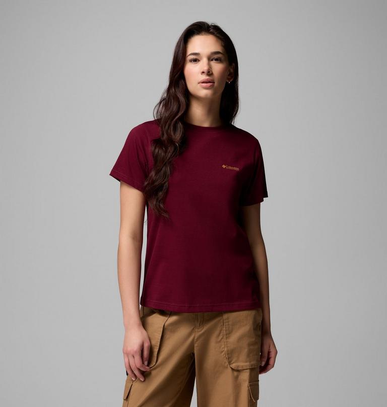 Women's Rolling Bend Graphic Short Sleeve Shirt, Color: Rich Wine, Framed Diamond, image 3