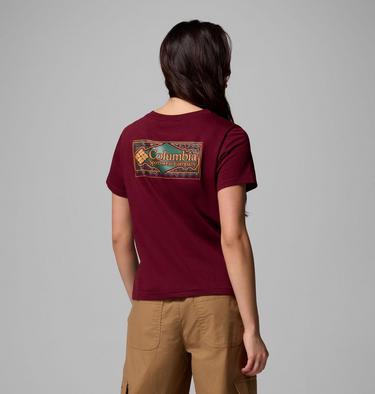 Women's Rolling Bend Graphic Short Sleeve Shirt, Color: Rich Wine, Framed Diamond, image 3