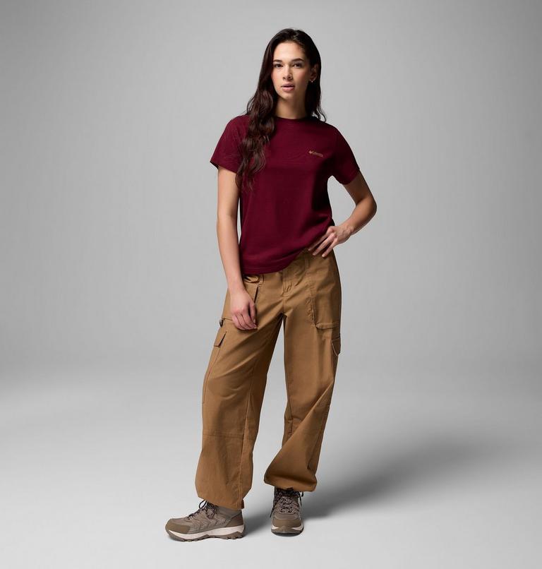 Women's Rolling Bend Graphic Short Sleeve Shirt, Color: Rich Wine, Framed Diamond, image 2