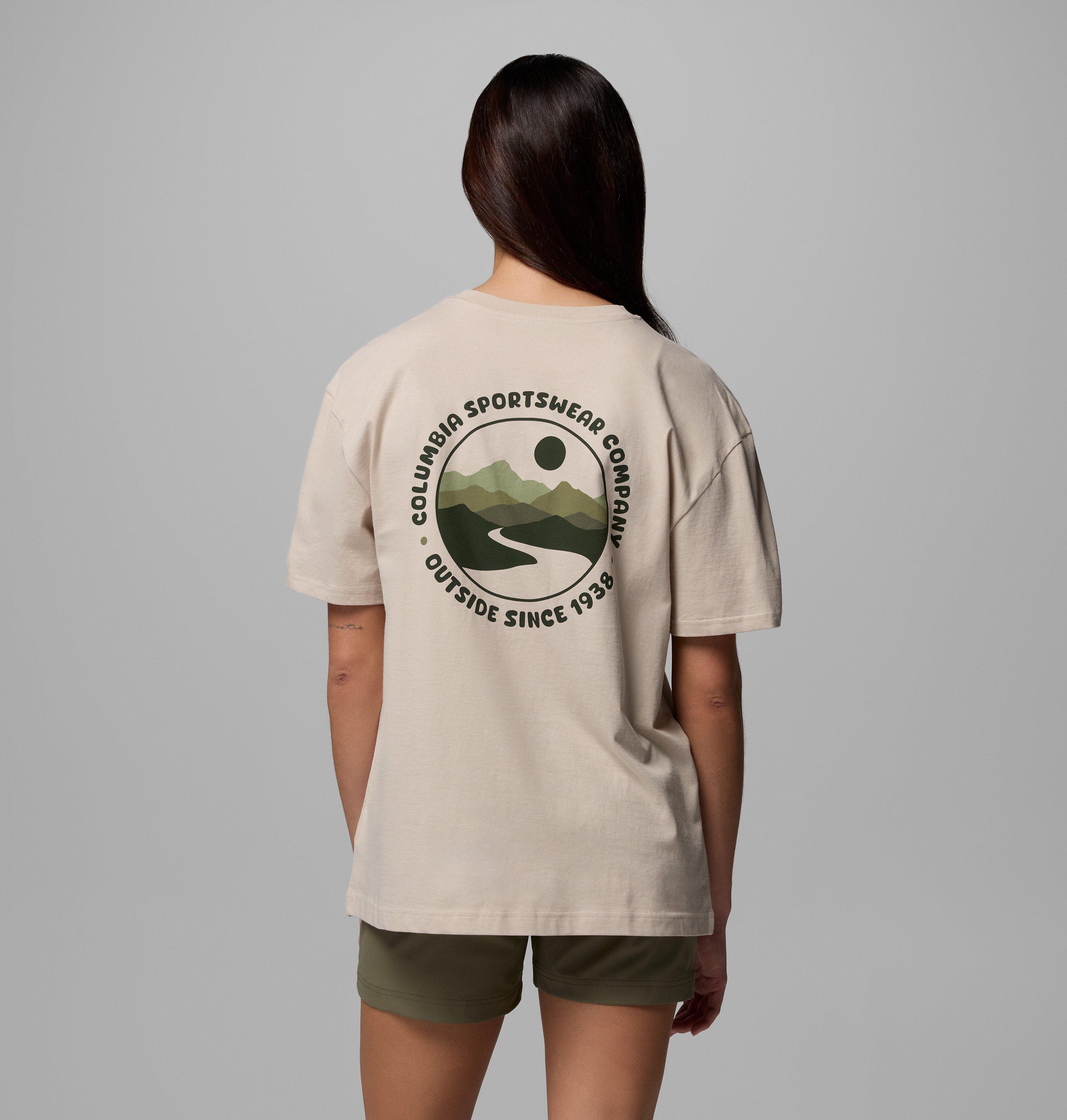 Columbia Sportswear Women's Brown Columbia - Rolling Bend™ Graphic Oversized T-Shirt - Dark Stone, Bubbly Scoped View Large