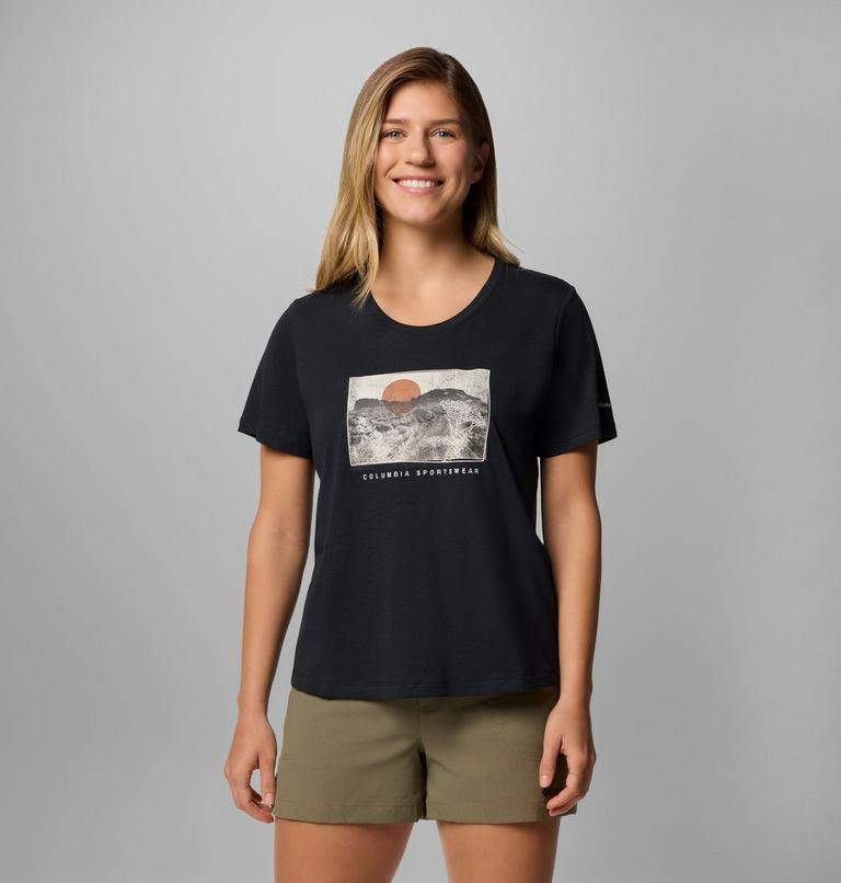 Women's Ruby Springs Graphic Scoop Neck Short Sleeve Shirt, Color: Black, Wanderlust, image 1