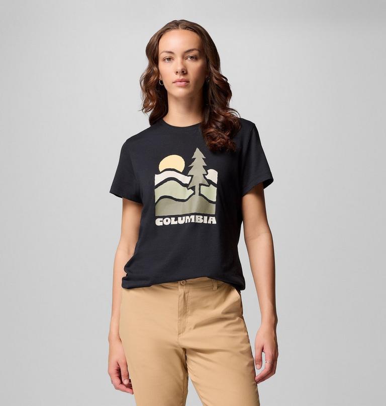 Women's Ruby Springs Graphic Fitted Short Sleeve Shirt, Color: Black, Get Hiked, image 1