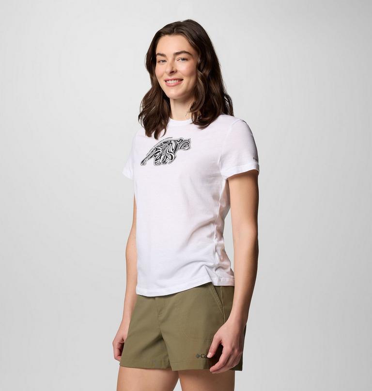 Women's Ruby Springs Graphic Fitted Short Sleeve Shirt, Color: White, Bearly Swirl, image 3