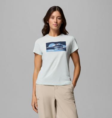 Women's Ruby Springs Graphic Fitted T-Shirt, Color: Tea Light Moonlit Hillscape, image 3