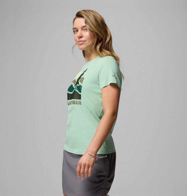 Women's Ruby Springs Graphic Fitted Short Sleeve Shirt, Color: New Mint, Get Hiked, image 4