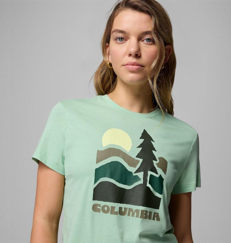 Women's Ruby Springs Graphic Fitted Short Sleeve Shirt, Color: New Mint, Get Hiked, image 5