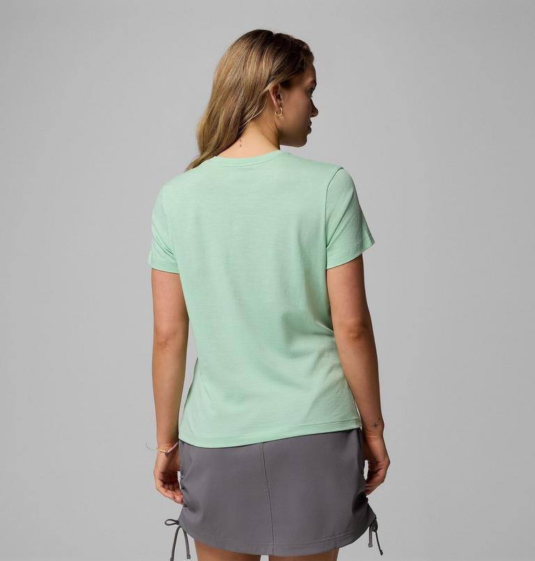 Women's Ruby Springs Graphic Fitted Short Sleeve Shirt, Color: New Mint, Get Hiked, image 3